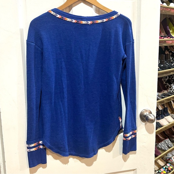 FREE PEOPLE Royal Blue Embroidered Thermal Top Boho Casual Loungewear Size S - Picture 8 of 10